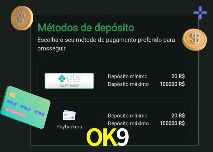O cassino OK9 oferece uma grande variedade de métodos de pagamento